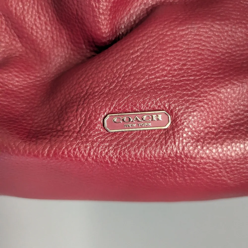 Coach red leather shoulder bag 14.5x 15.75 X6 And 14 handle.